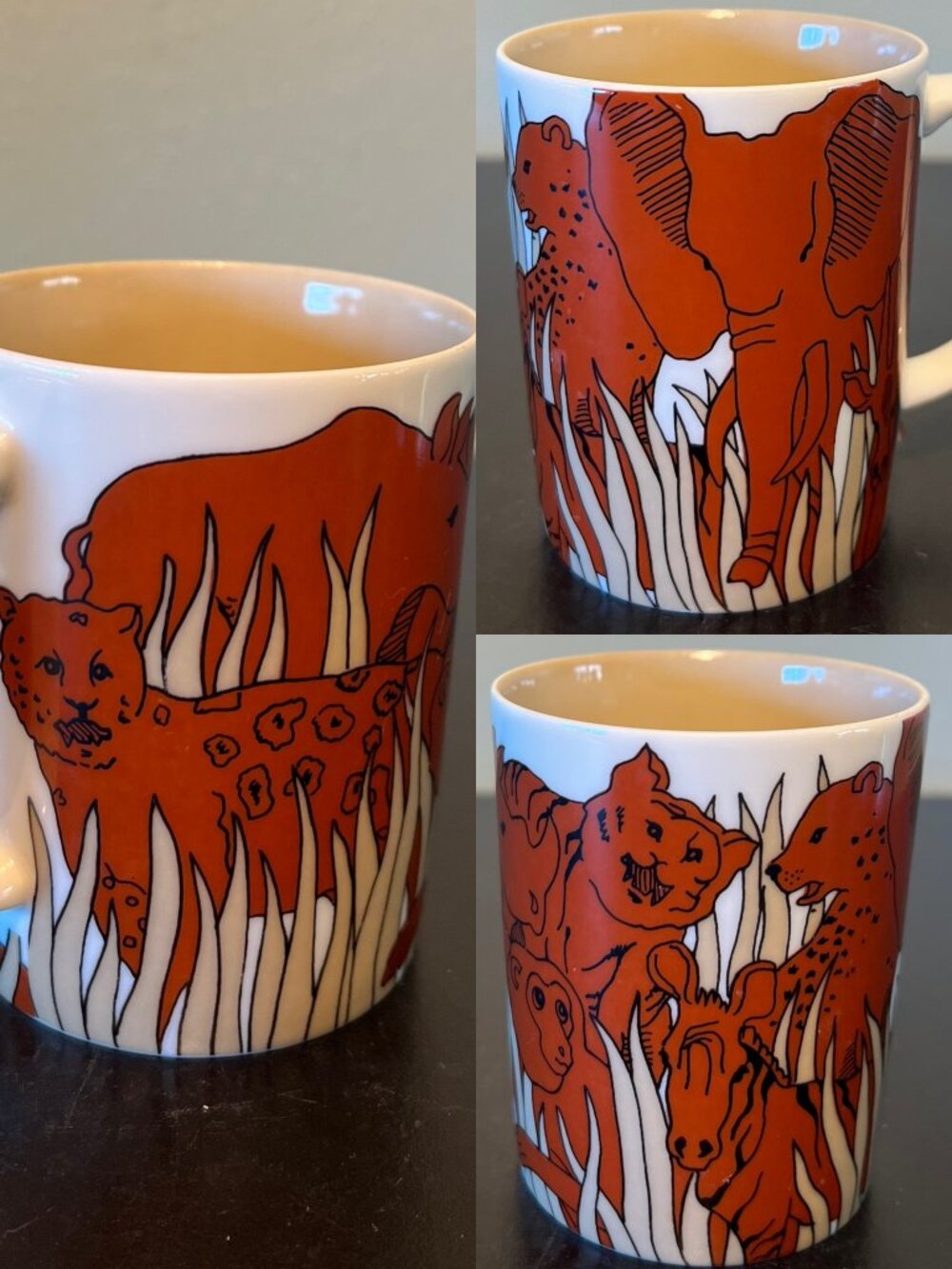 Vtg Fitz & Floyd VARIATION Safari Animals Elephant Rhino Zebra Cheetah Mug Cup